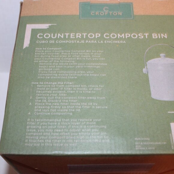 Crofton Blue Heavy Stoneware Countertop Compost Bin w/Lid and Handle New in Box - Picture 6 of 7